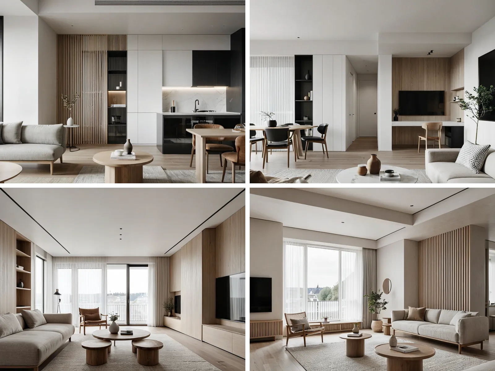 Four living rooms in one warm, minimal direction